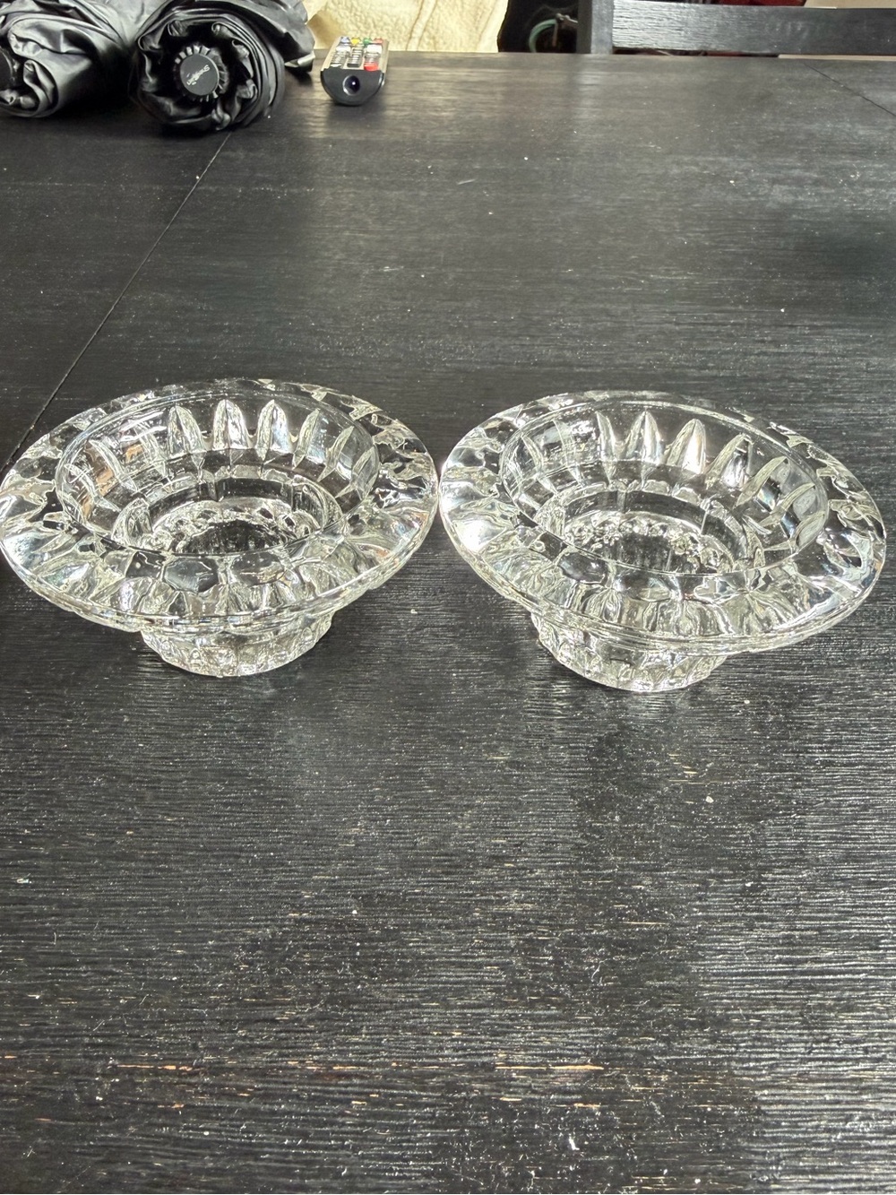 Crystal Clear Pressed Glass Pair of Decorative Accent candle holder